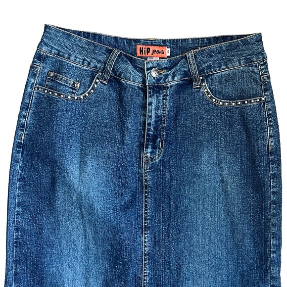 Hip Jeans Sz M VTG Denim Maxi Skirt Y2K Butterfly Rhinestone Embroidered - Picture 4 of 10